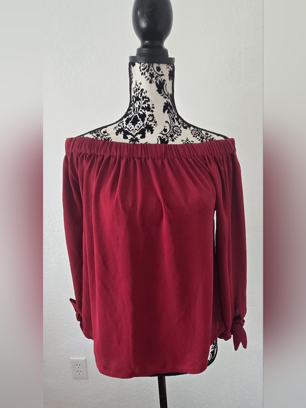 Express Off-Shoulder Tie-Sleeve Blouse in Red